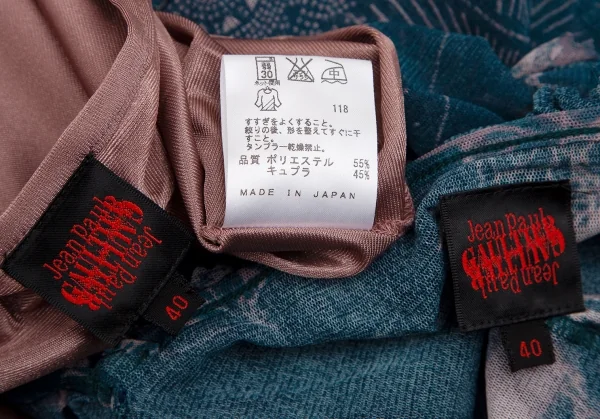 ジャンポールゴルチエJean Paul GAULTIER 曼荼羅プリントパワーネットキャミワンピース 青40 K-113079_019