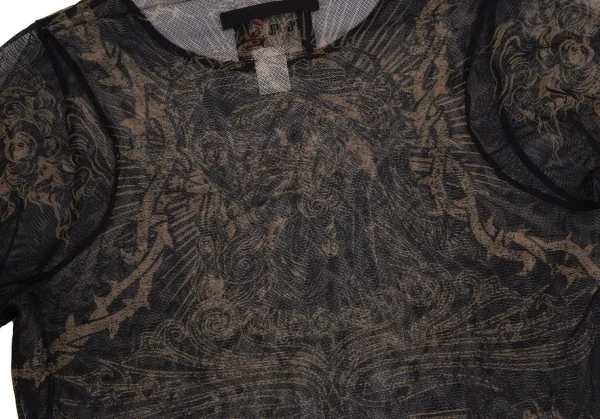 ジャンポールゴルチエJean Paul GAULTIER PARIS マリアキリストプリントパワーネットカットソー 黒茶40 K-113090_014