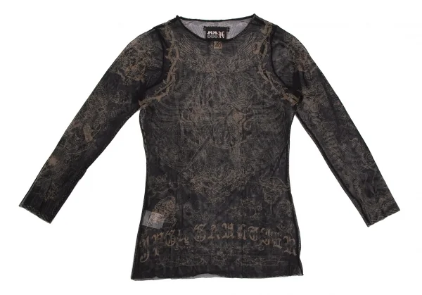 ジャンポールゴルチエJean Paul GAULTIER PARIS マリアキリストプリントパワーネットカットソー 黒茶40 K-113090_002