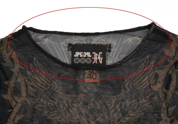 ジャンポールゴルチエJean Paul GAULTIER PARIS マリアキリストプリントパワーネットカットソー 黒茶40 K-113090_003