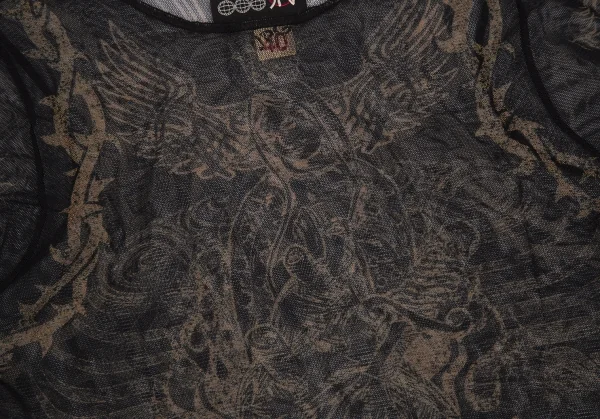 ジャンポールゴルチエJean Paul GAULTIER PARIS マリアキリストプリントパワーネットカットソー 黒茶40 K-113090_007