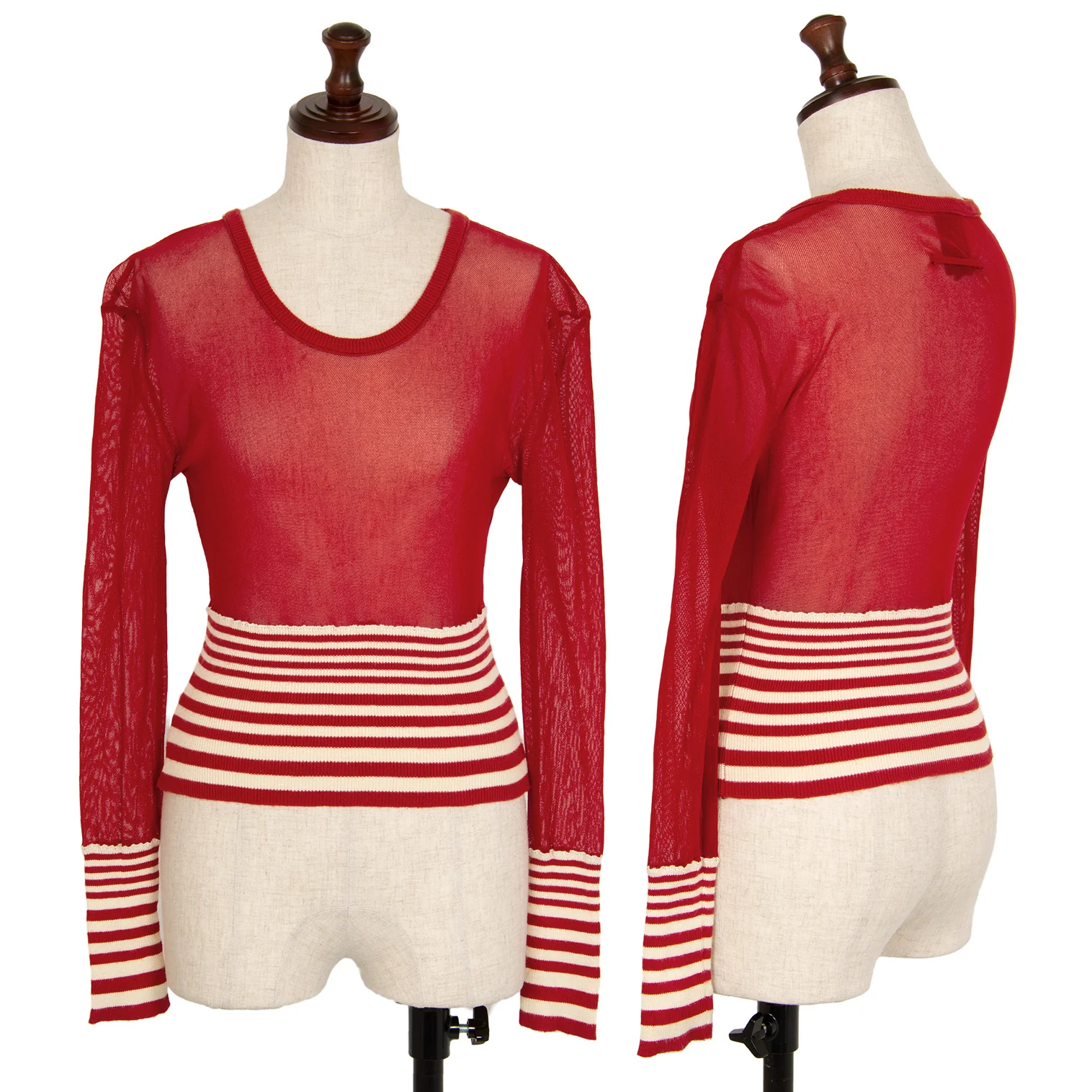 Jean-Paul GAULTIER CLASSIQUE Striped Mesh Switching T Shirt