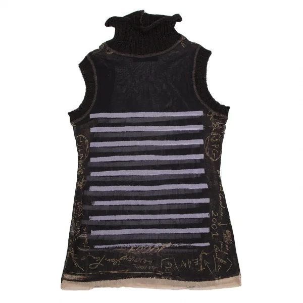ジャンポールゴルチエ ファムJean Paul GAULTIER FEMME ボーダーグラフィティプリントパワーネットハイネックノースリーブ 黒40 K-113097_002