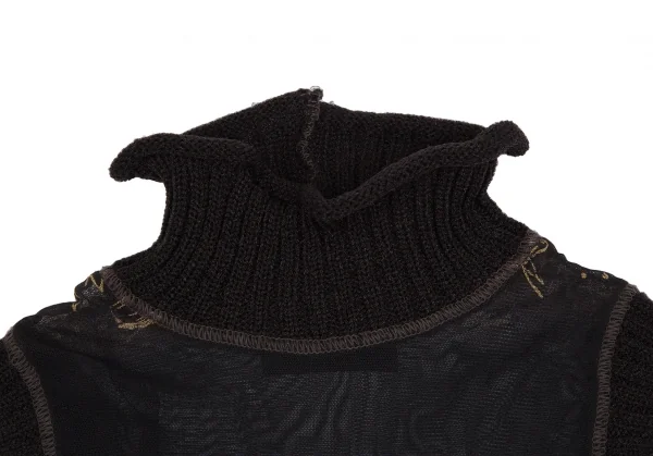 ジャンポールゴルチエ ファムJean Paul GAULTIER FEMME ボーダーグラフィティプリントパワーネットハイネックノースリーブ 黒40 K-113097_003