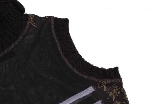 ジャンポールゴルチエ ファムJean Paul GAULTIER FEMME ボーダーグラフィティプリントパワーネットハイネックノースリーブ 黒40 K-113097_004