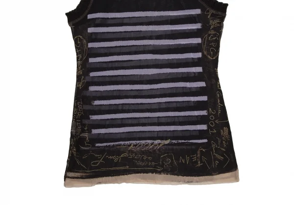 ジャンポールゴルチエ ファムJean Paul GAULTIER FEMME ボーダーグラフィティプリントパワーネットハイネックノースリーブ 黒40 K-113097_005