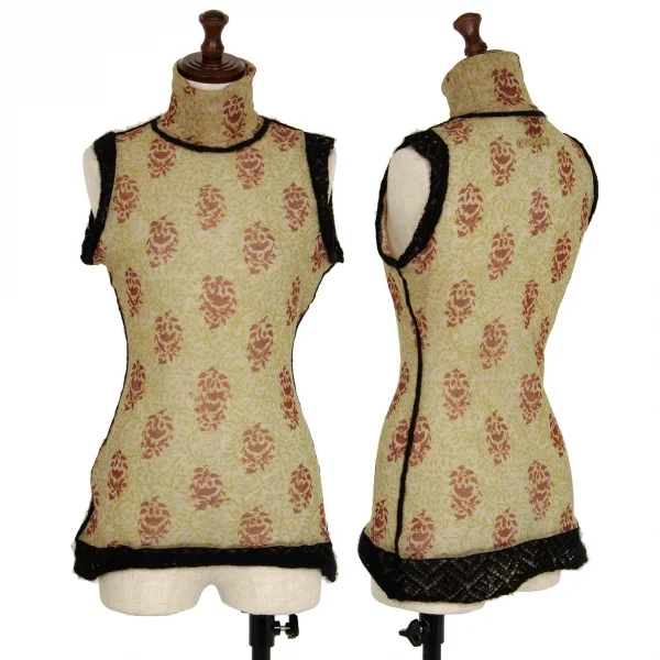ジャンポールゴルチエ ファムJean Paul GAULTIER FEMME アラベスクプリントパワーネットハイネックノースリーブ 緑茶40 K-113098_001