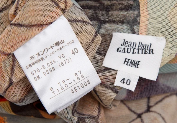ジャンポールゴルチエ ファムJean Paul GAULTIER FEMME グラフィックプリントパワーネットスカーフスリーブトップス 水色他40 K-113099_012