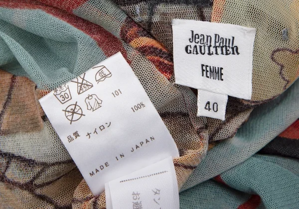 ジャンポールゴルチエ ファムJean Paul GAULTIER FEMME グラフィックプリントパワーネットスカーフスリーブトップス 水色他40 K-113099_013