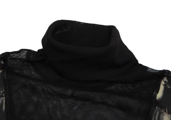 ジャンポールゴルチエ ファムJean Paul GAULTIER FEMME パワーネット切替フェイスプリントストレッチハイネックトップス 黒ベージュ40 K-113110_005