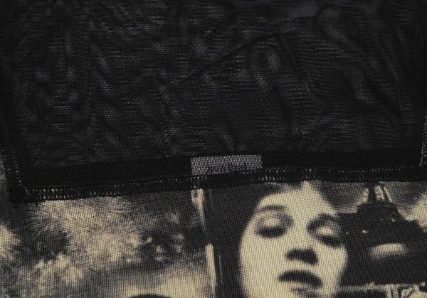 ジャンポールゴルチエ ファムJean Paul GAULTIER FEMME パワーネット切替フェイスプリントストレッチハイネックトップス 黒ベージュ40 K-113110_006