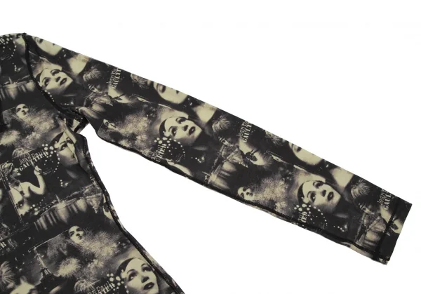 ジャンポールゴルチエ ファムJean Paul GAULTIER FEMME パワーネット切替フェイスプリントストレッチハイネックトップス 黒ベージュ40 K-113110_007