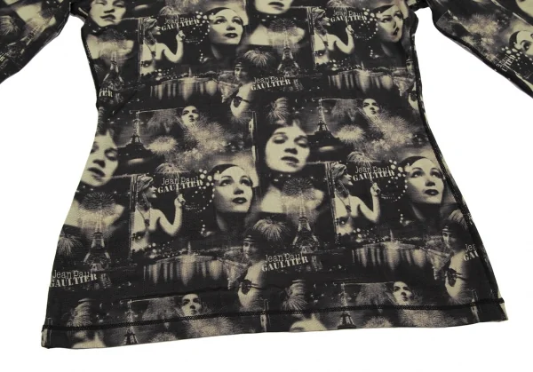 ジャンポールゴルチエ ファムJean Paul GAULTIER FEMME パワーネット切替フェイスプリントストレッチハイネックトップス 黒ベージュ40 K-113110_009