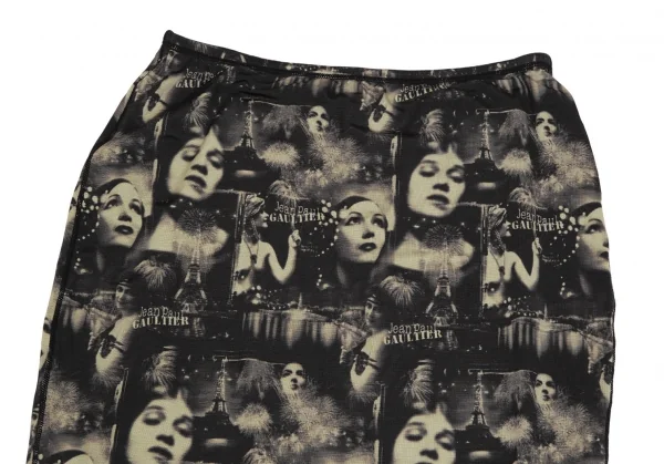 ジャンポールゴルチエ ファムJean Paul GAULTIER FEMME パワーネットプリーツレイヤードフェイスプリントストレッチスカート 黒ベージュ40 K-113111_003