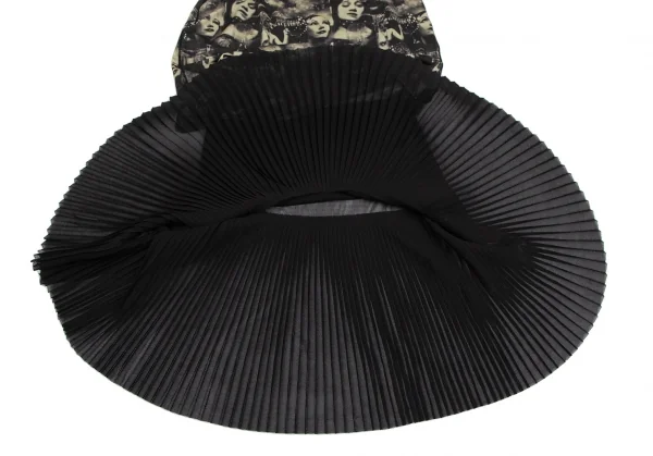 ジャンポールゴルチエ ファムJean Paul GAULTIER FEMME パワーネットプリーツレイヤードフェイスプリントストレッチスカート 黒ベージュ40 K-113111_007