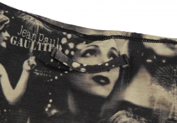 ジャンポールゴルチエ ファムJean Paul GAULTIER FEMME パワーネットプリーツレイヤードフェイスプリントストレッチスカート 黒ベージュ40 K-113111_009