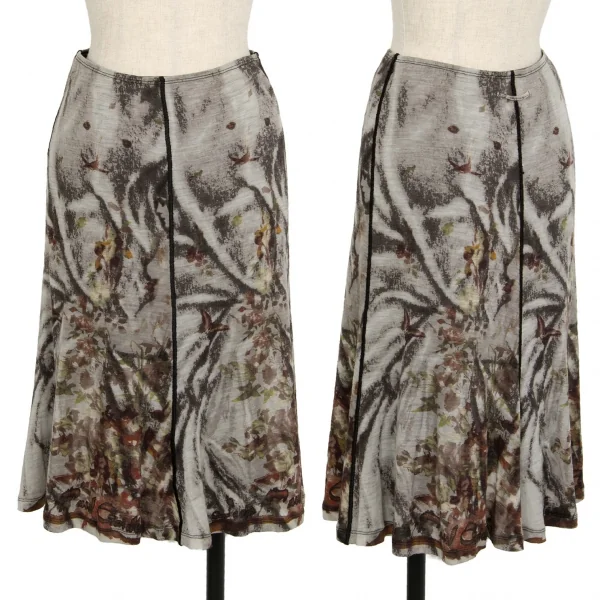 ジャンポールゴルチエ ファムJean Paul GAULTIER FEMME ボタニカルプリントゴアードスカート グレー40 K-113113_001