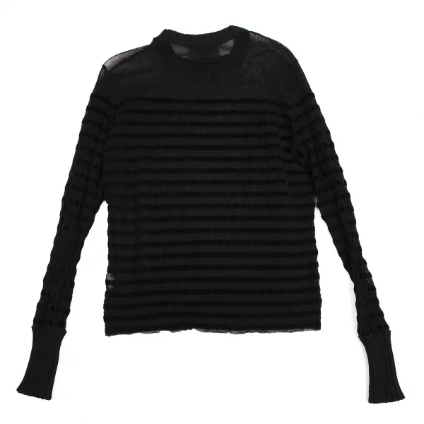ジャンポールゴルチエ マイユJean Paul GAULTIER MAILLE フロッキーボーダーパワーネットカットソー 黒M位 K-113124_011