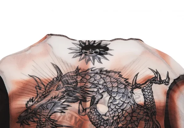 ジャンポールゴルチエ マイユJean Paul GAULTIER MAILLE タトゥープリントパワーネットカットソー 白黒赤茶M位 K-113125_012