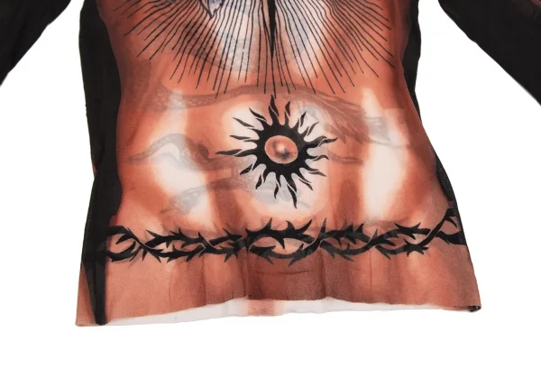 ジャンポールゴルチエ マイユJean Paul GAULTIER MAILLE タトゥープリントパワーネットカットソー 白黒赤茶M位 K-113125_007