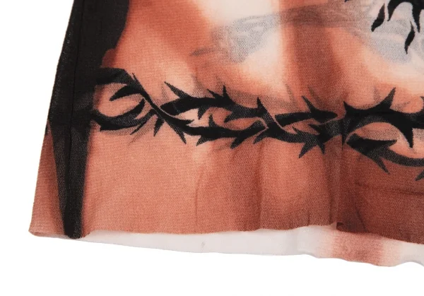ジャンポールゴルチエ マイユJean Paul GAULTIER MAILLE タトゥープリントパワーネットカットソー 白黒赤茶M位 K-113125_008