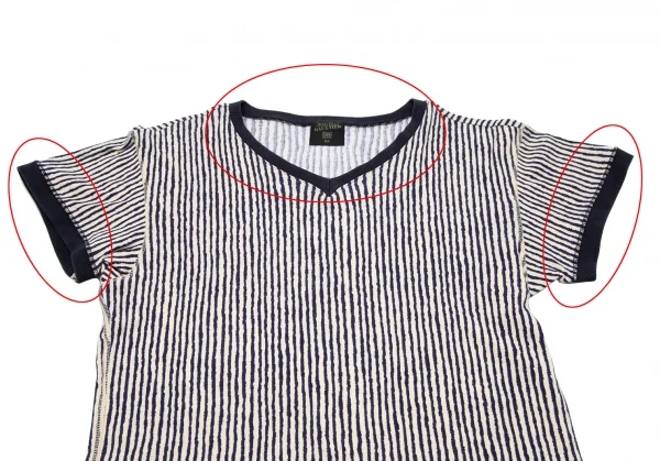 ジャンポールゴルチエ オムJean Paul GAULTIER HOMME ストライプVネックTシャツ クリーム紺M K-113126_002