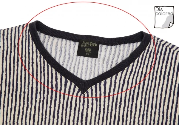 ジャンポールゴルチエ オムJean Paul GAULTIER HOMME ストライプVネックTシャツ クリーム紺M K-113126_003
