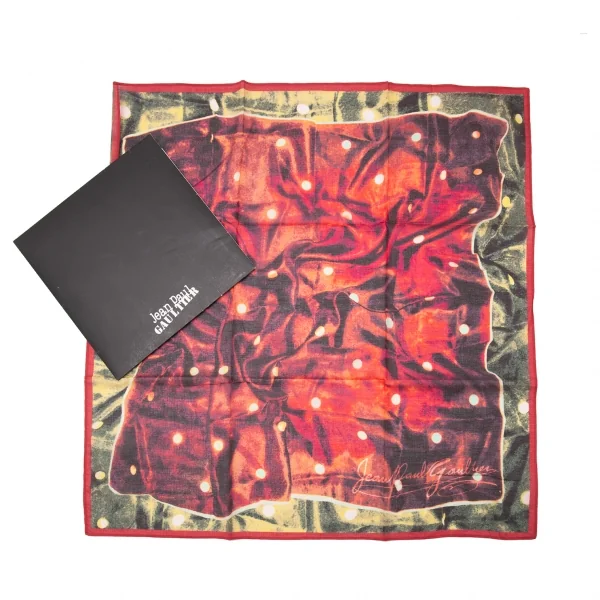 新品!ジャンポールゴルチエJean Paul GAULTIER ドットスカーフ転写プリントハンカチ ワインカーキ K-113127_001