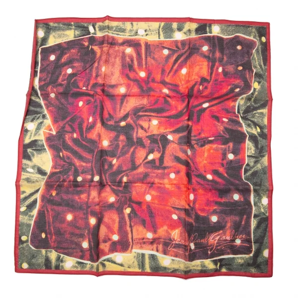 新品!ジャンポールゴルチエJean Paul GAULTIER ドットスカーフ転写プリントハンカチ ワインカーキ K-113127_002