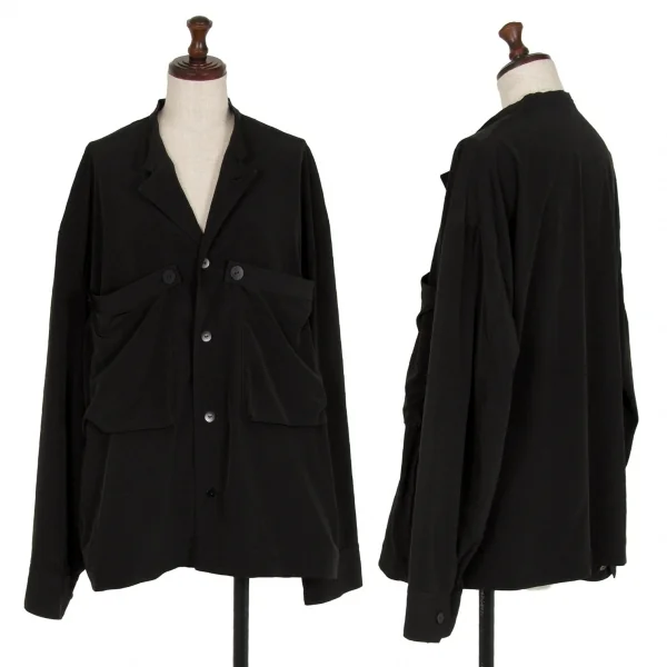 タケシコウサカバイ ワイズ ピンクレーベルTAKESHI KOSAKA by Y's Pink Label トリアセテートポリ襟断ち切りポケットデザインシャツジャケット 黒3 K-113133_001