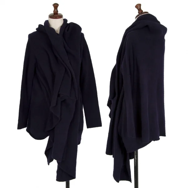 ヨウジヤマモト ファムYohji Yamamoto FEMME ウールナイロンドレープアシンメトリーニットジャケット 紺2 K-113175_001