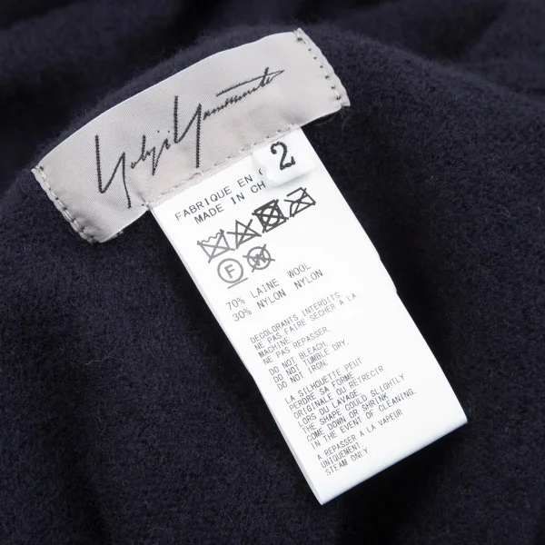 ヨウジヤマモト ファムYohji Yamamoto FEMME ウールナイロンドレープアシンメトリーニットジャケット 紺2 K-113175_013