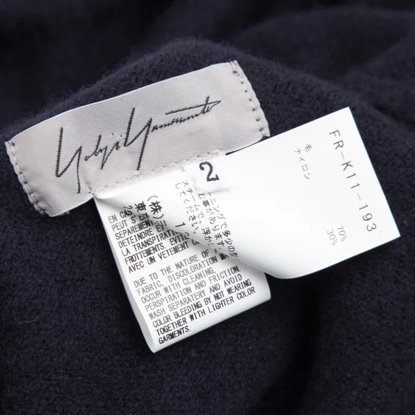 ヨウジヤマモト ファムYohji Yamamoto FEMME ウールナイロンドレープアシンメトリーニットジャケット 紺2 K-113175_014