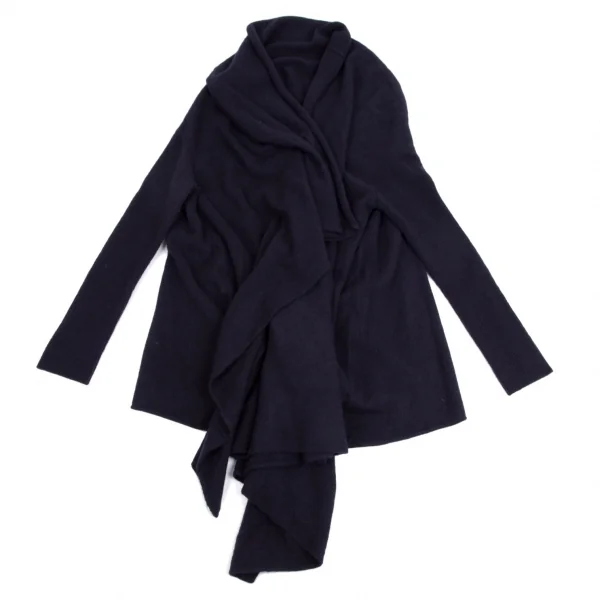 ヨウジヤマモト ファムYohji Yamamoto FEMME ウールナイロンドレープアシンメトリーニットジャケット 紺2 K-113175_002