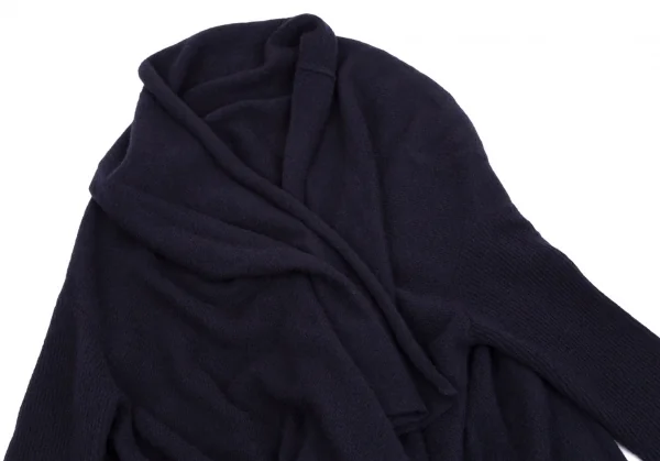 ヨウジヤマモト ファムYohji Yamamoto FEMME ウールナイロンドレープアシンメトリーニットジャケット 紺2 K-113175_003