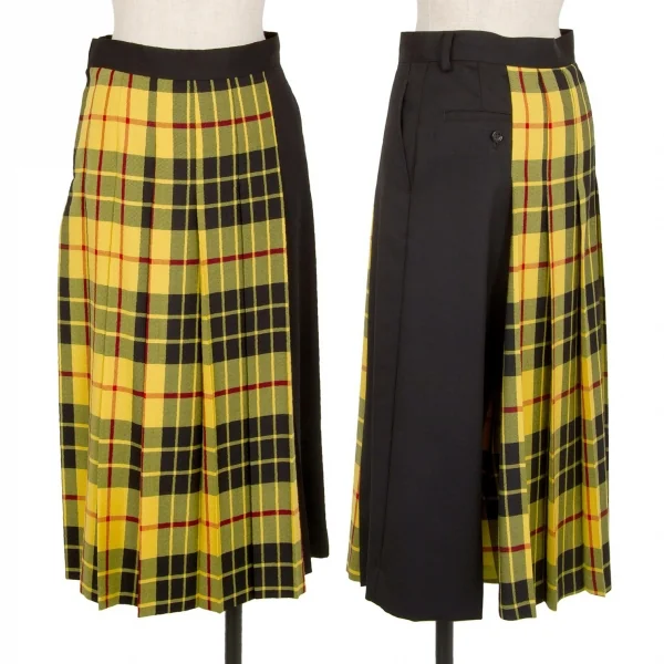 ジュンヤワタナベ コムデギャルソンJUNYA WATANABE COMME des GARCONS タータンチェック切替プリーツアシンメトリーサルエルパンツ 黒黄XS K-113178_001