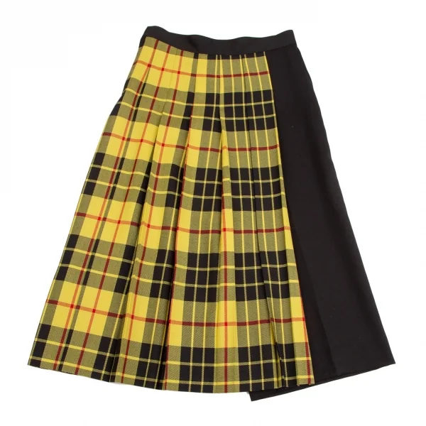 ジュンヤワタナベ コムデギャルソンJUNYA WATANABE COMME des GARCONS タータンチェック切替プリーツアシンメトリーサルエルパンツ 黒黄XS K-113178_002