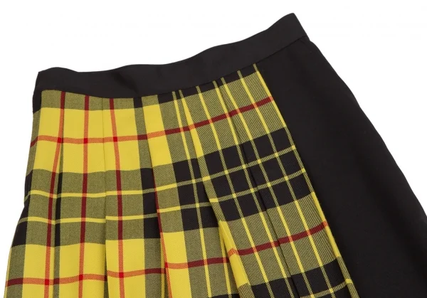 ジュンヤワタナベ コムデギャルソンJUNYA WATANABE COMME des GARCONS タータンチェック切替プリーツアシンメトリーサルエルパンツ 黒黄XS K-113178_003