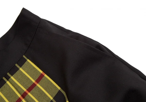 ジュンヤワタナベ コムデギャルソンJUNYA WATANABE COMME des GARCONS タータンチェック切替プリーツアシンメトリーサルエルパンツ 黒黄XS K-113178_005