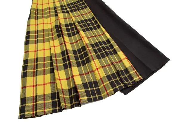 ジュンヤワタナベ コムデギャルソンJUNYA WATANABE COMME des GARCONS タータンチェック切替プリーツアシンメトリーサルエルパンツ 黒黄XS K-113178_006