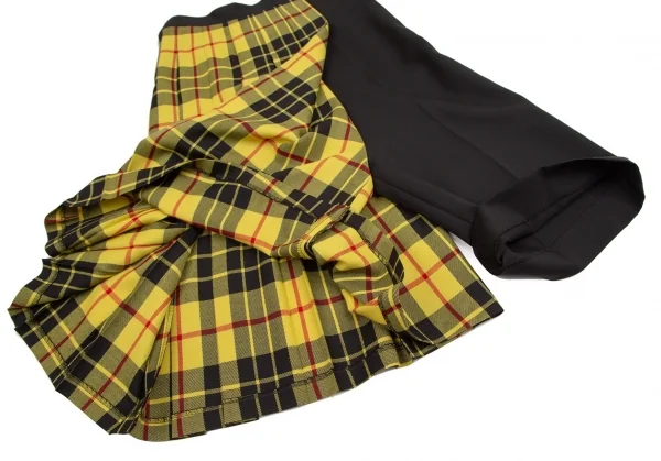 ジュンヤワタナベ コムデギャルソンJUNYA WATANABE COMME des GARCONS タータンチェック切替プリーツアシンメトリーサルエルパンツ 黒黄XS K-113178_007