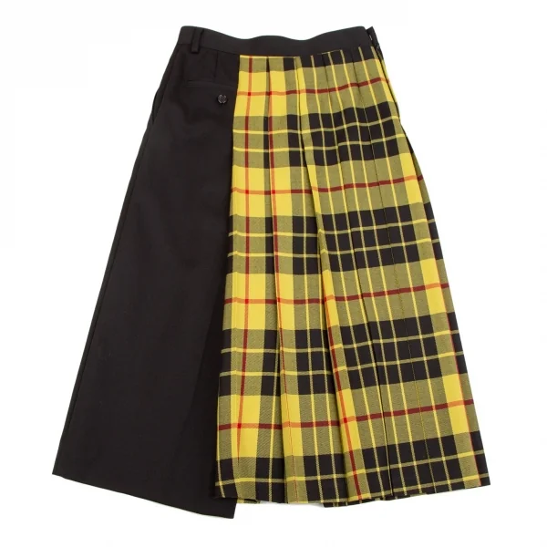 ジュンヤワタナベ コムデギャルソンJUNYA WATANABE COMME des GARCONS タータンチェック切替プリーツアシンメトリーサルエルパンツ 黒黄XS K-113178_008