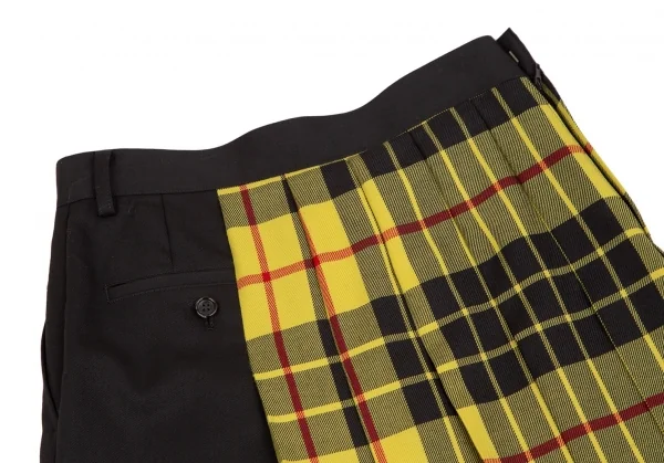 ジュンヤワタナベ コムデギャルソンJUNYA WATANABE COMME des GARCONS タータンチェック切替プリーツアシンメトリーサルエルパンツ 黒黄XS K-113178_009