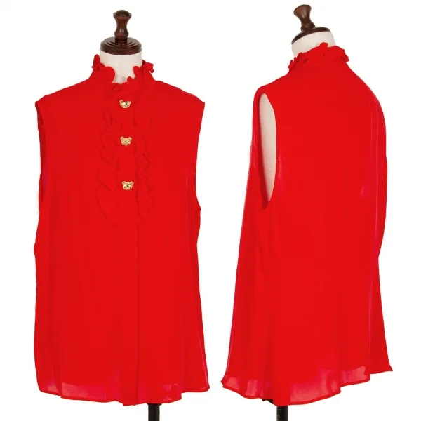 モスキーノ クチュールMOSCHINO COUTURE ベアーメタルボタンフリルノースリーブシャツ 赤48 K-113182_001