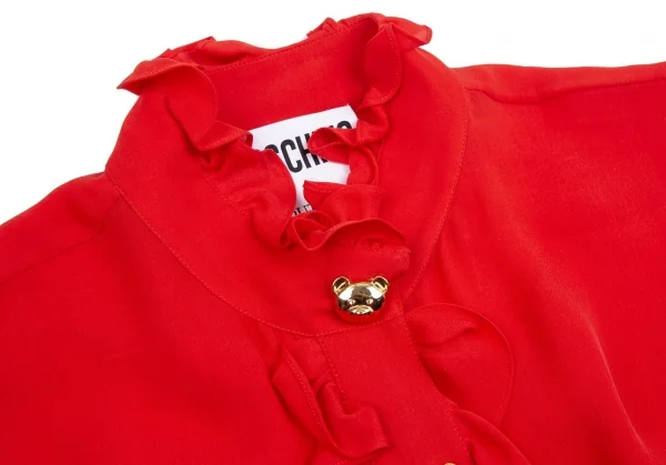 モスキーノ クチュールMOSCHINO COUTURE ベアーメタルボタンフリルノースリーブシャツ 赤48 K-113182_007