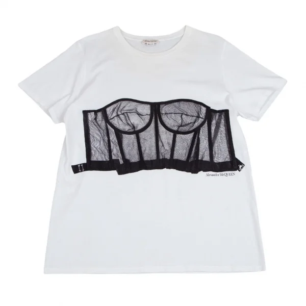 アレキサンダーマックイーンAlexander McQUEEN メッシュコルセットプリントTシャツ