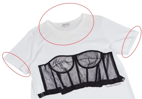 アレキサンダーマックイーンAlexander McQUEEN メッシュコルセットプリントTシャツ 白48 K-113183_002