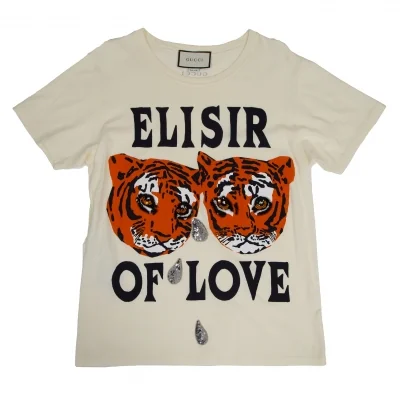 グッチGUCCI スパンコール装飾タイガープリントTシャツ クリーム