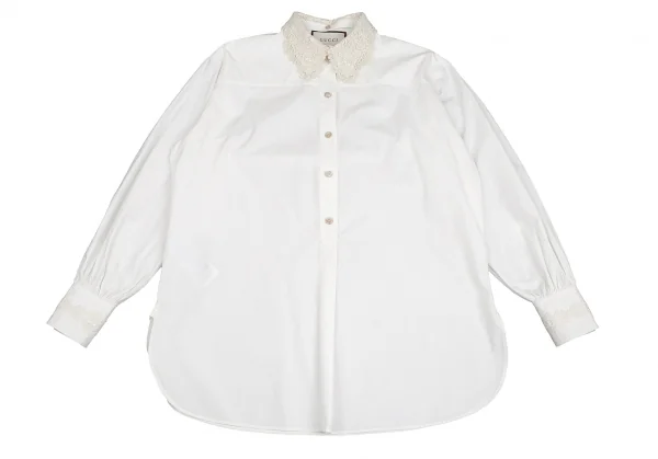 グッチGUCCI フラワーレースカラー着脱オーバーサイズシャツ 白38 K-113190_002