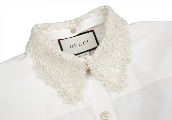 グッチGUCCI フラワーレースカラー着脱オーバーサイズシャツ 白38 K-113190_003